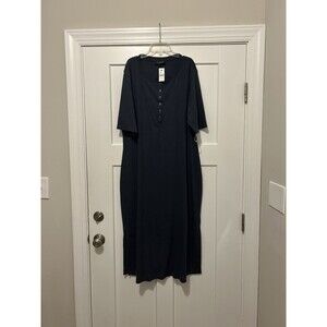New LANE BRYANT Size 18/20 Blue Henley Fitted Knit Midi dress short sleeves